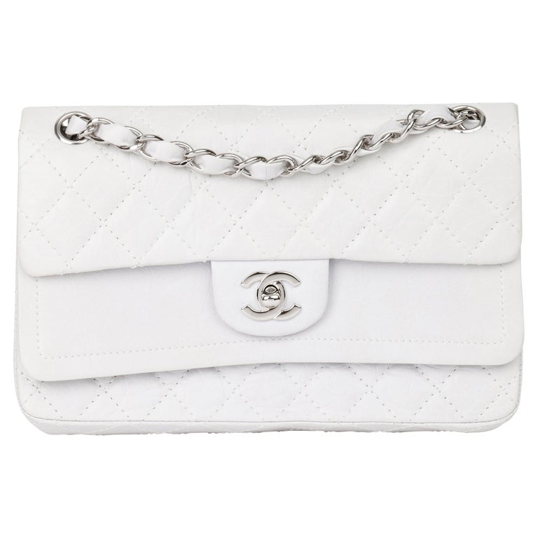 2006 Chanel Pale Grey Aged Quilted Calfskin Leather Medium Double Flap Bag  at 1stDibs