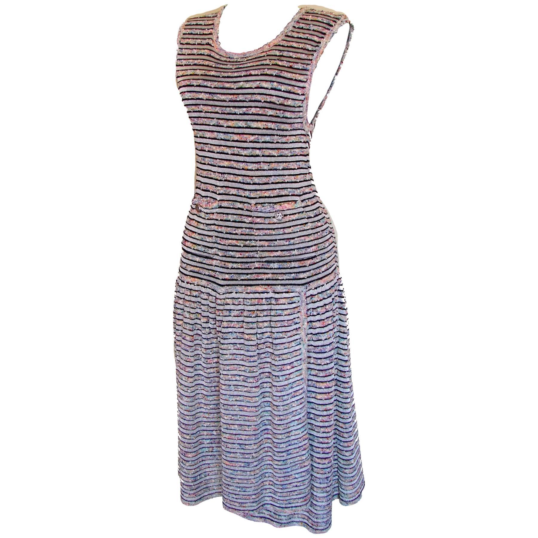 Chanel 11P Boucle Striped Knit Dress New with Tags Size 44 