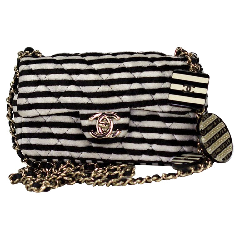 Chanel Vinatage Rare Striped Micro Mini Charm Velvet Crossbody Classic Flap  Bag For Sale at 1stDibs