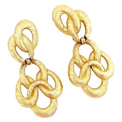 Textured Gold Interlocking Rings Drop Earrings By Crown Trifari, 1960s