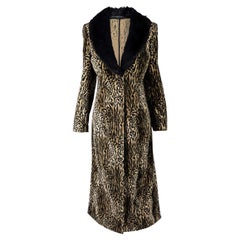 John Richmond Vintage Animal Print Maxi Coat with Faux Fur Collar, 2000s