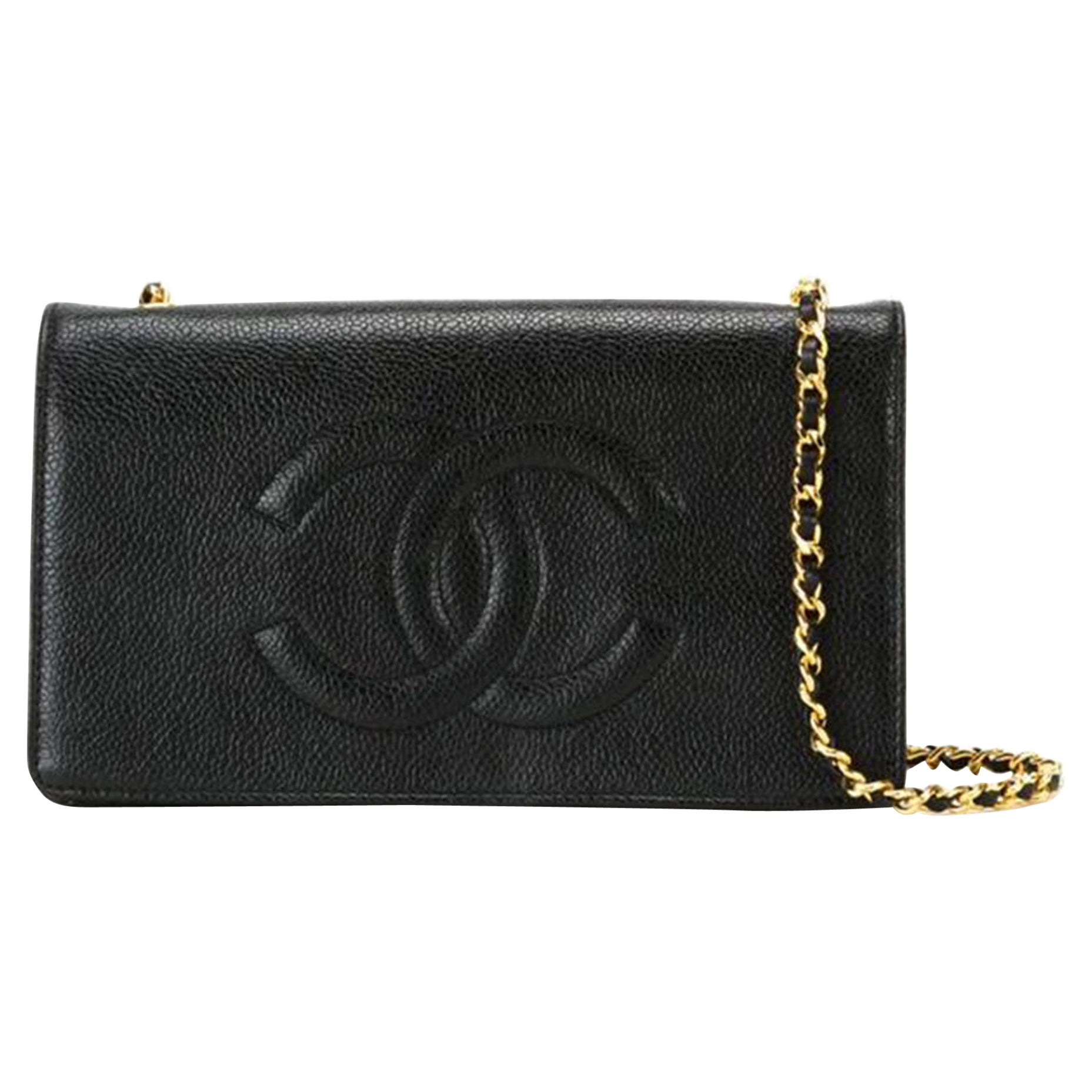 Chanel Vintage 90's Woc Wallet on A Chain Black Calfskin Leather Cross Body Bag