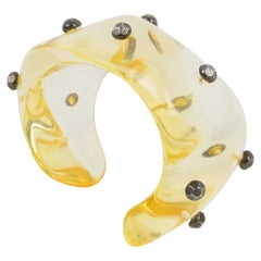 Oversized Yellow Champagne Lucite Cuff Bracelet with Gunmetal Studs