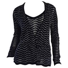 1970s Diane Von Furstenberg Black and Silver Crochet Cardigan and Cami 70s Set 8