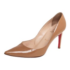 Christian Louboutin Beige Patent Leather Decollete Pointed Toe Pumps Size 37.5