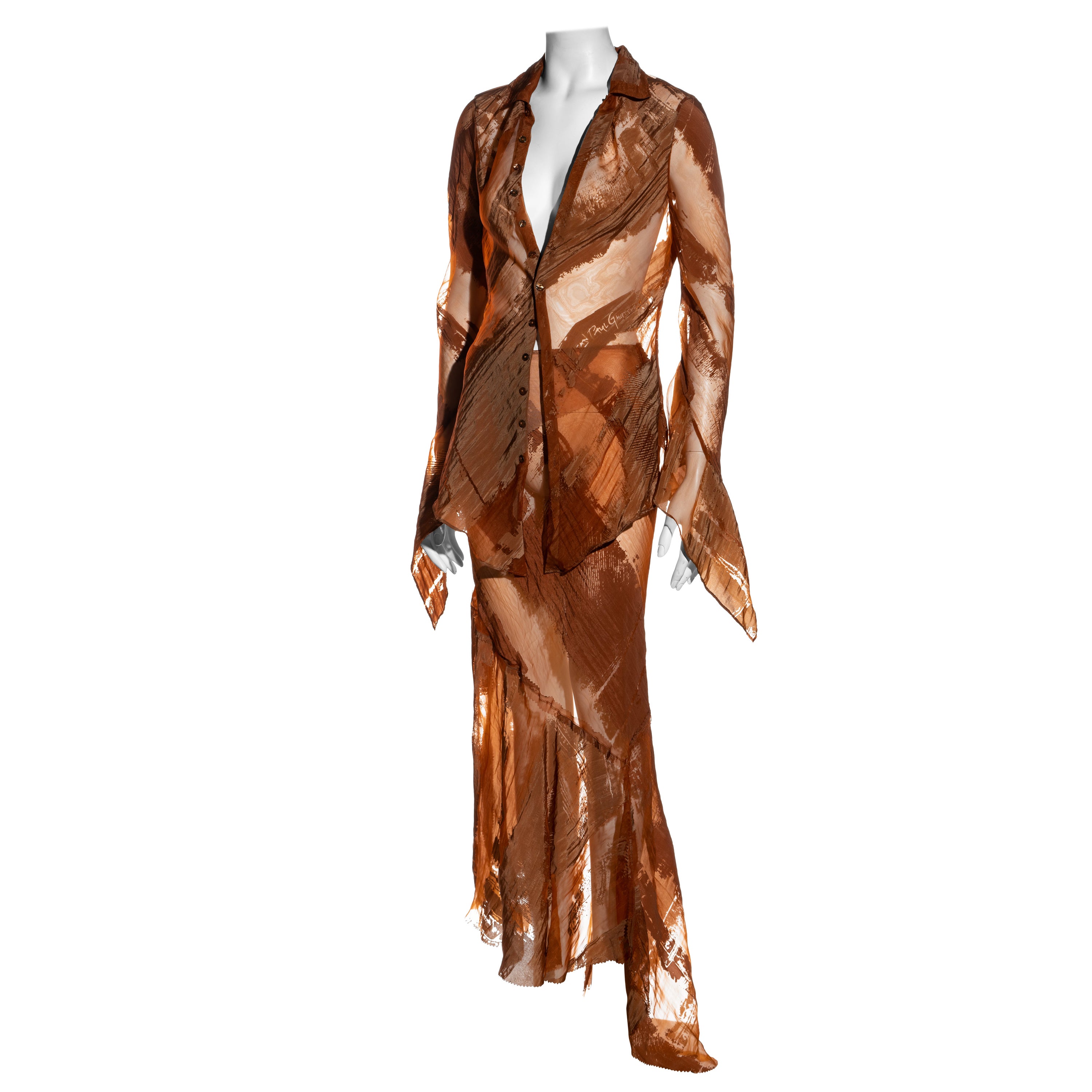Jean Paul Gaultier clay organza bias cut maxi skirt and blouse set, ss 2002