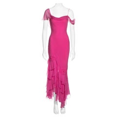 John Galliano hot pink silk chiffon bias cut evening dress, ss 2004