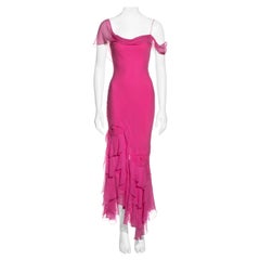 Hellrosa Abendkleid aus Seidenchiffon mit schrägem Schnitt von John Galliano:: Frühjahr/Sommer 2004
