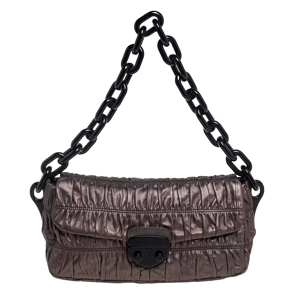 Prada Metallic Bronze Gaufre Leather Chain Shoulder Bag