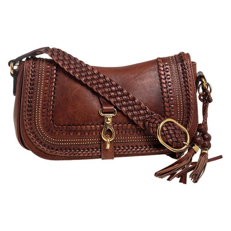 Brown Woven Medium Handmade Shoulder Bag For Sale at