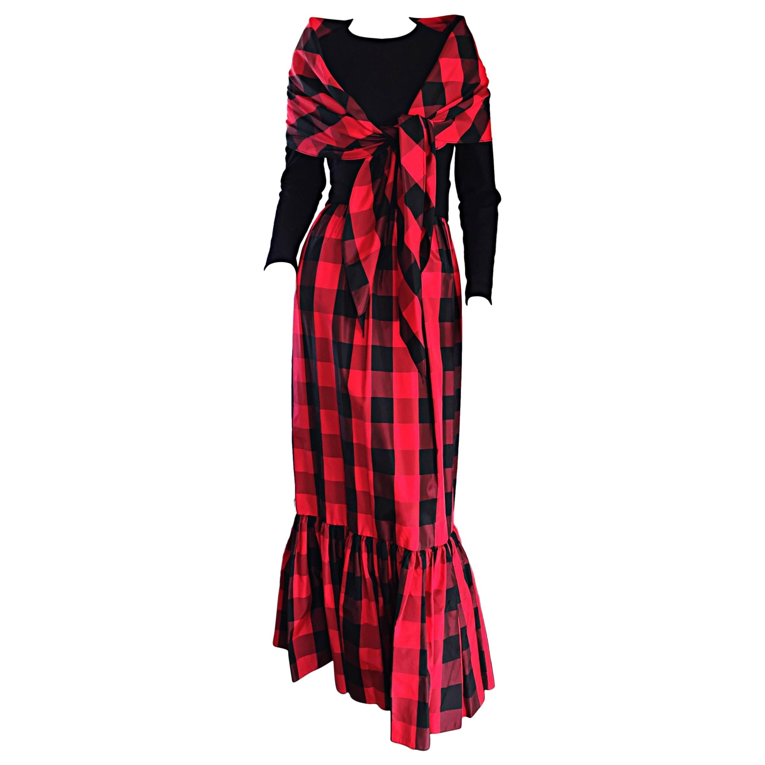 Chic Vintage Anne Fogarty 1970s Black and Red Checkered Dress and Shawl Set  70s For Sale at 1stDibs | red and black checkered dress, black and red  checkered dress, red plaid gown