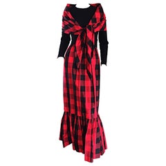Chic Vintage Anne Fogarty 1970s Black and Red Checkered Dress and Shawl Set 70s