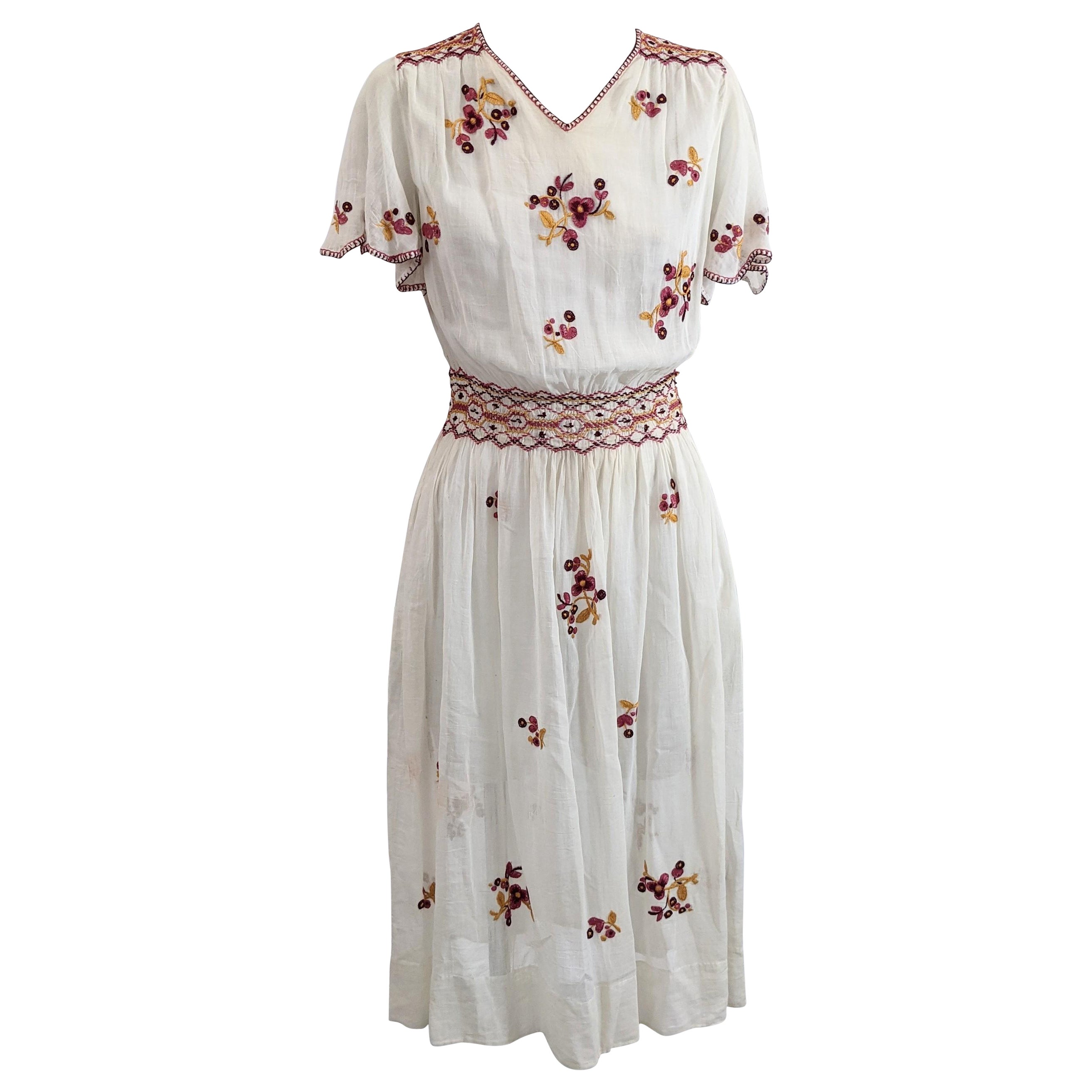 Hungarian Embroidered Batiste Dress For Sale