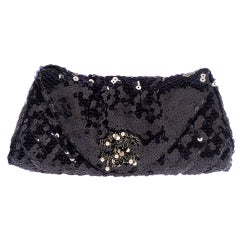 Chanel Navy Blue Sequin CC Half Moon Clutch