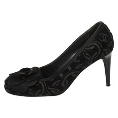 Chanel Embossed Fabric Camellia Pumps Size 37.5