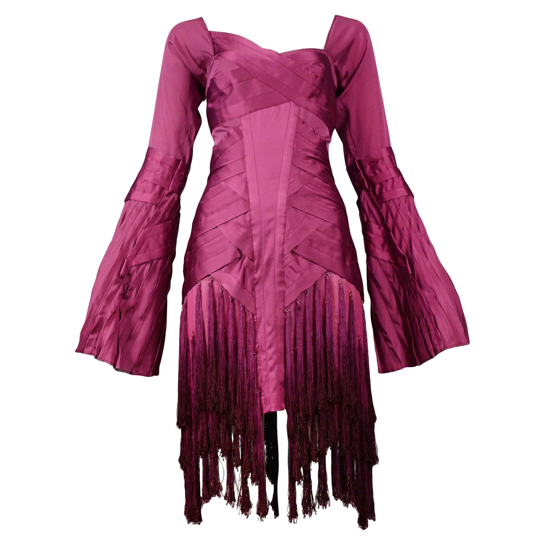 Stunning Gucci By Tom Ford Magenta Tassel Runway Dress 2004 