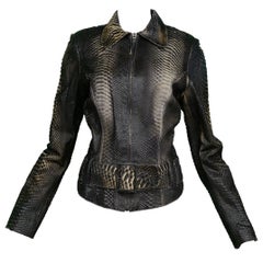 Jitrois Black Agneau Plonge Leather Jacket w Snake Texture 
