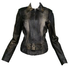 Jitrois Black Agneau Plonge Leather Jacket w Snake Texture