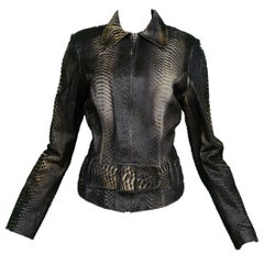 Jitrois - Veste Agneau plongeante en cuir noir avec texture serpentine 