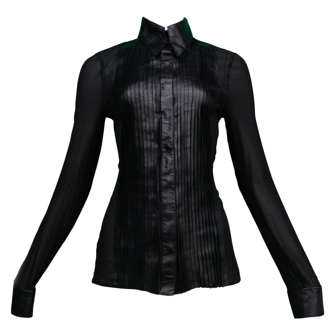 Jitrois Black Leather And Sheer Tuxedo Shirt For Sale