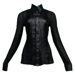 Jitrois Black Leather And Sheer Tuxedo Shirt