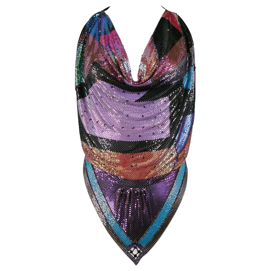 Ferrara - Haut dos nu Art Déco en maille métallique et strass multicolore avec cotte de mailles en maille en vente