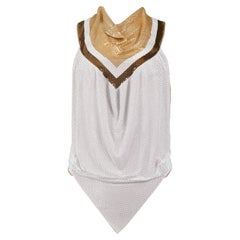 Ferrara Gold White & Bronze Chainmail Metal Cowl Neck Halter Top