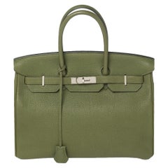 Hermes Vert Pelouse Togo Leder Palladium Finished Birkin 35 Tasche