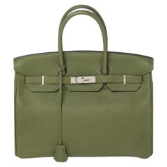 Hermes Vert Pelouse Togo Leather Palladium Finished Birkin 35 Bag