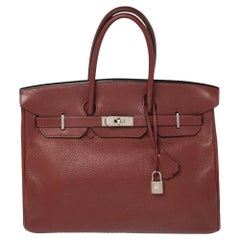 Hermes Rubis Togo Leather Palladium Finished Birkin 35 Bag