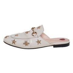 Gucci White Star And Bee Embroidered Leather Princetown Horsebti Mules Taille 37.5