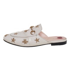 Gucci Weiß Stern und Biene bestickt Leder Princetown Horsebti Mules Größe 37::5