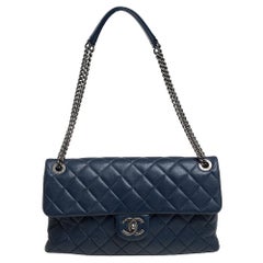 Chanel Marineblau Gestepptes Leder 31 Rue Cambon Klappe Tasche