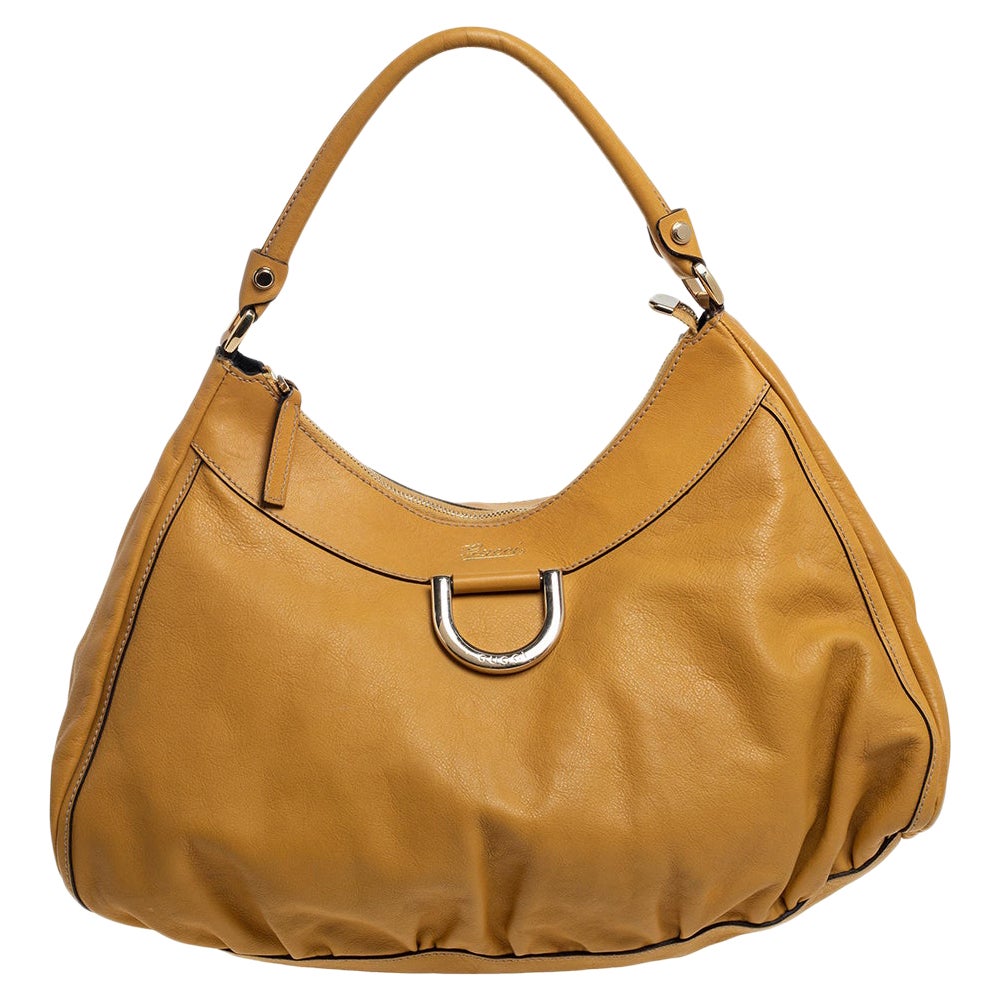 Gucci Mustard Yellow Leather Large D-Ring Hobo