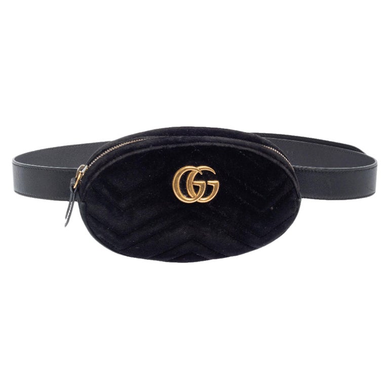 Gucci Black Matelasse Velvet Gg Marmont Shoulder Bag