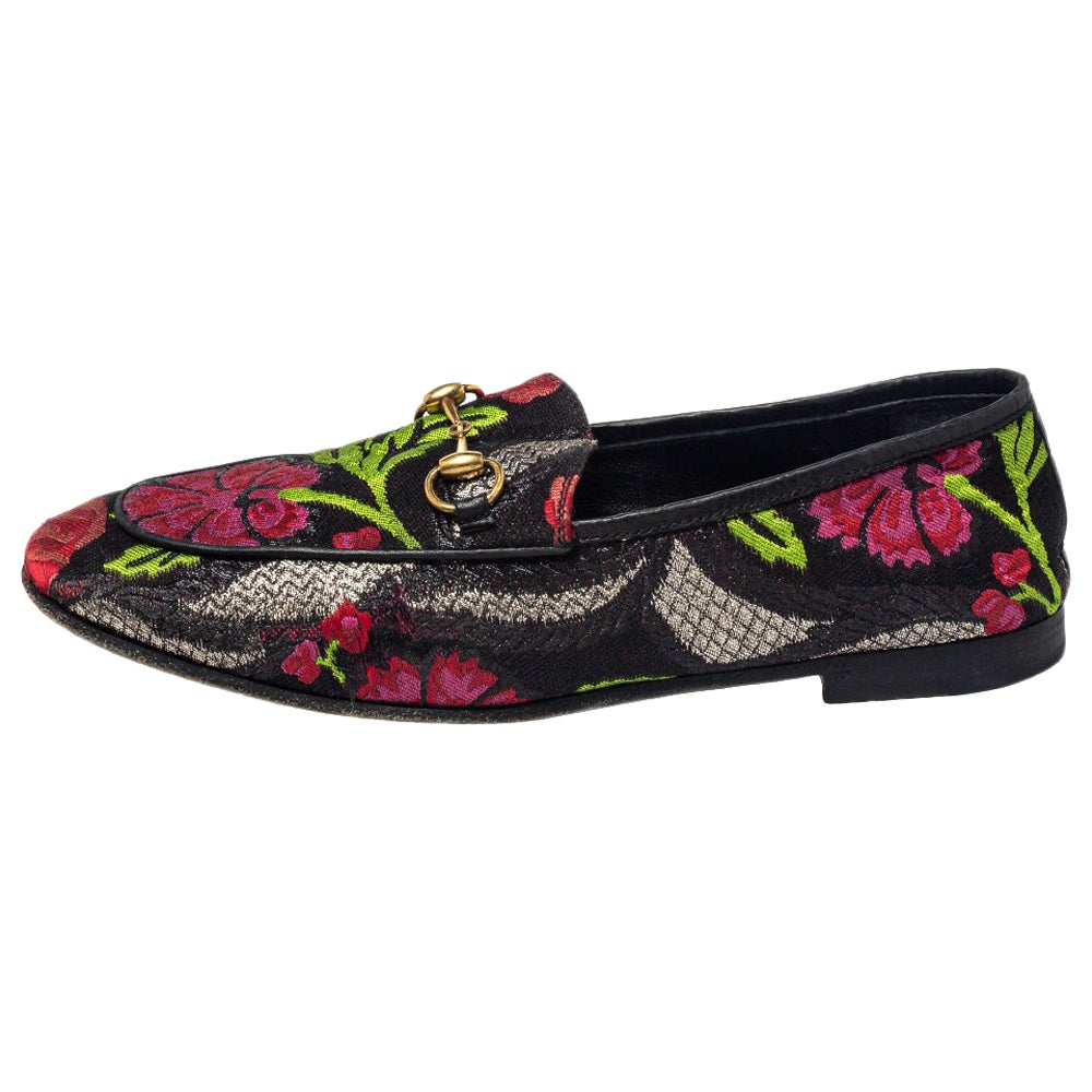 Gucci Multicolor Floral Print Jacquard Jordaan Horsebit Loafers Size 38