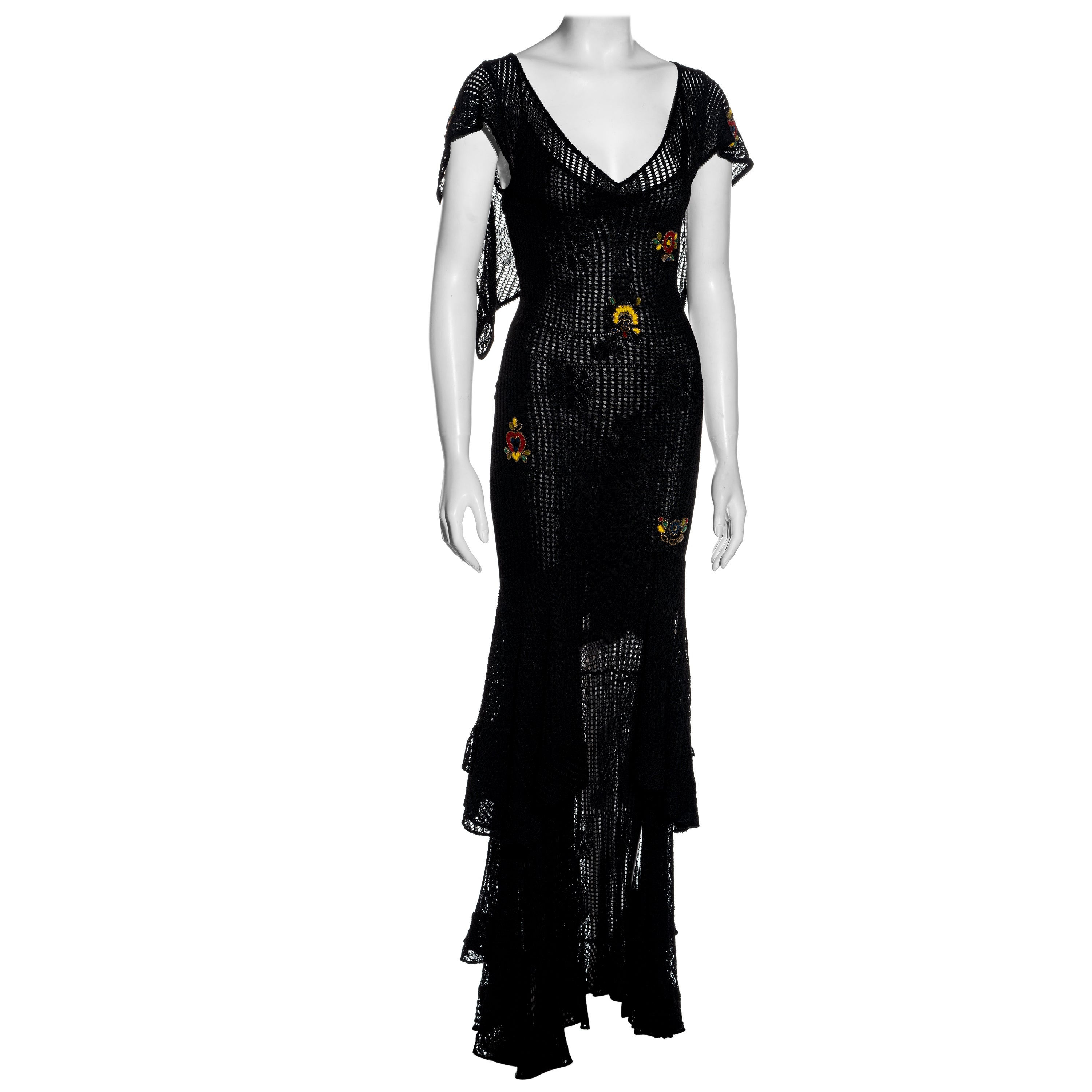 Christian Dior by John Galliano black crochet maxi dress, fw 2001