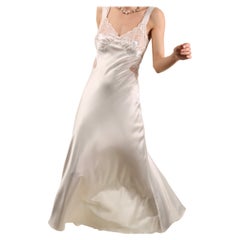 Christian Dior vintage white ivory satin lace nightgown slip robe midi dress