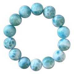 Natural Larimar 14mm Round Beaded Stretch Bracelet