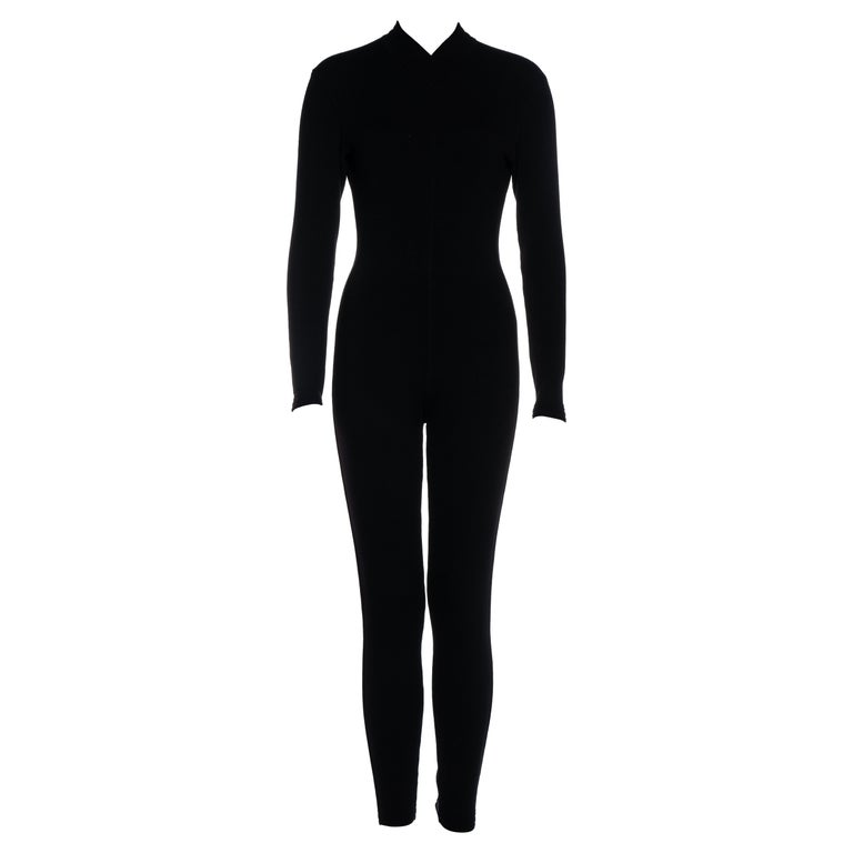Azzedine Alaia black wool blend catsuit, fw 1991 For Sale at 1stDibs