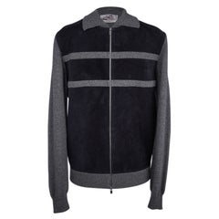Hermes Chaqueta / Chaqueta Hombre Zip Bleu Marine Suede/ Gray Cashmere M Nuevo
