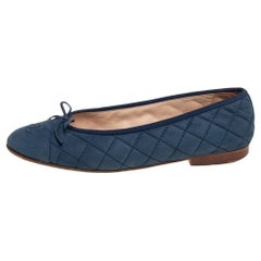 Chanel Blau Gesteppte Leder Ballett Flats Größe 39