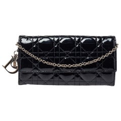 Dior Black Cannage Patent Leather Lady Dior Wallet on Chain