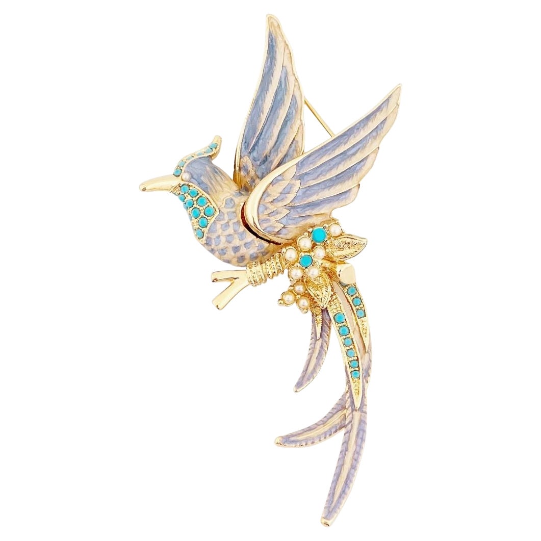 Pastel Bird of Paradise Brooch With Turquoise Accents By Nolan Miller, 1990s