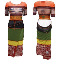 Jean Paul Gaultier iconic cyber patchwork wrap dress, c. 1996