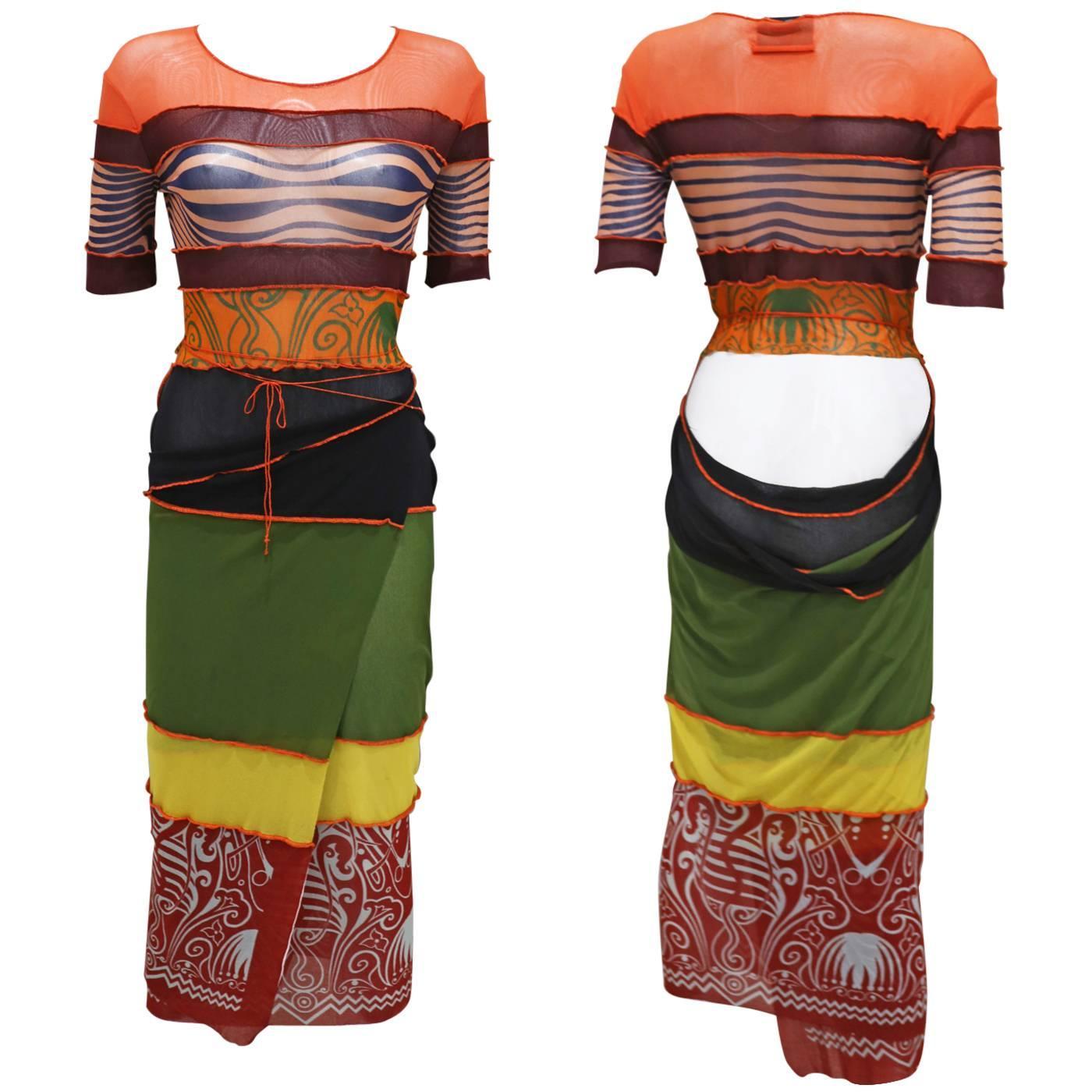 Jean Paul Gaultier iconic cyber patchwork wrap dress, c. 1996 at 1stdibs