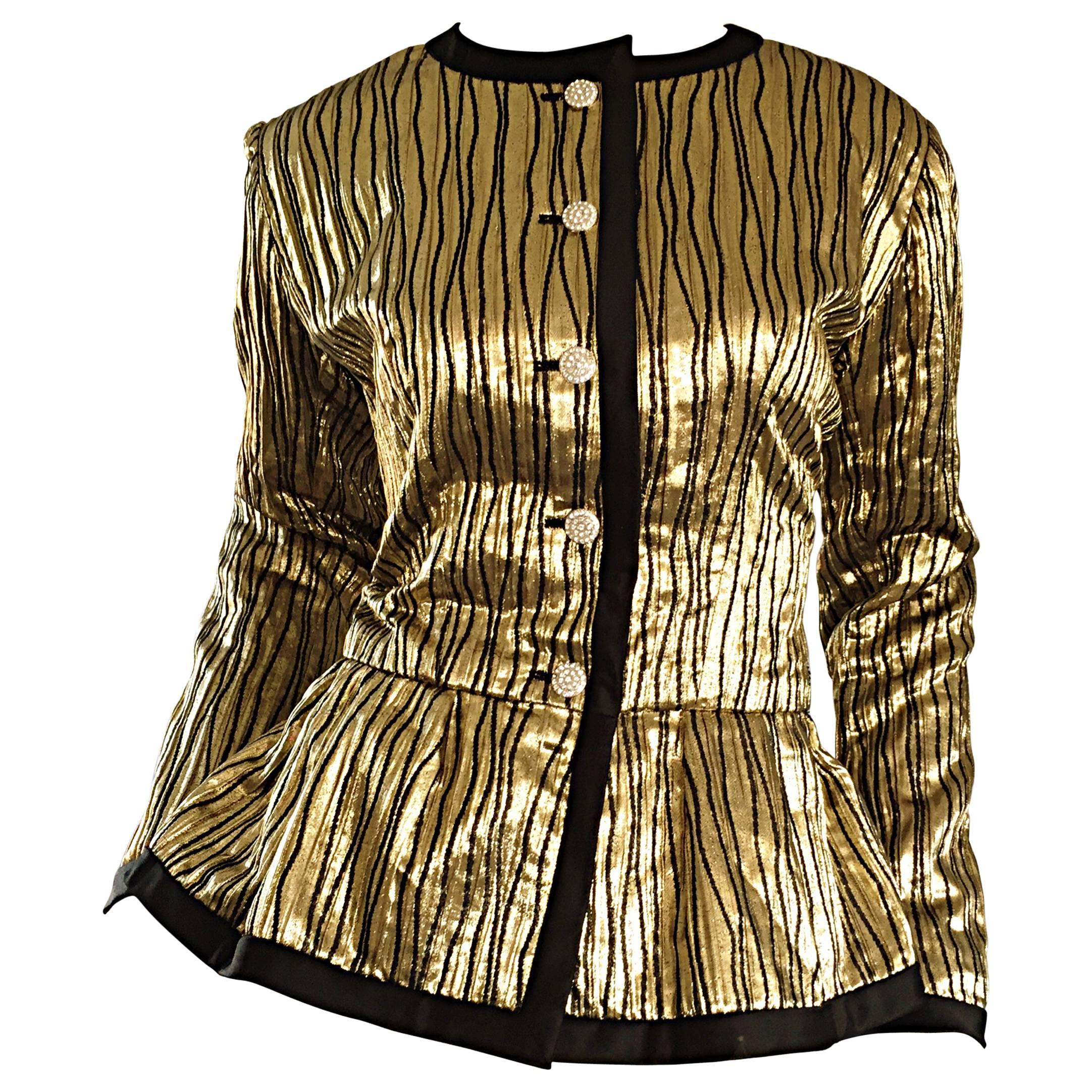 Vintage Yves Saint Laurent YSL Rive Gauche Gold + Black Beautiful Silk Jacket