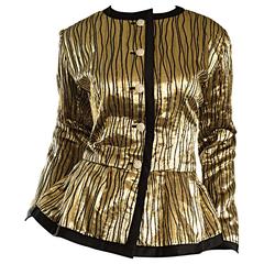 Beautiful Vintage Yves Saint Laurent ' Rive Gauche ' Gold + Black Silk Jacket 9