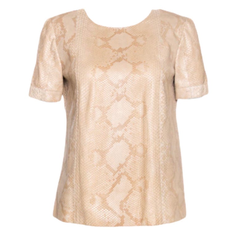 NEW Gucci Exotic Python Snake Skin Mat Leather Top Shirt Blouse 42 For Sale  at 1stDibs
