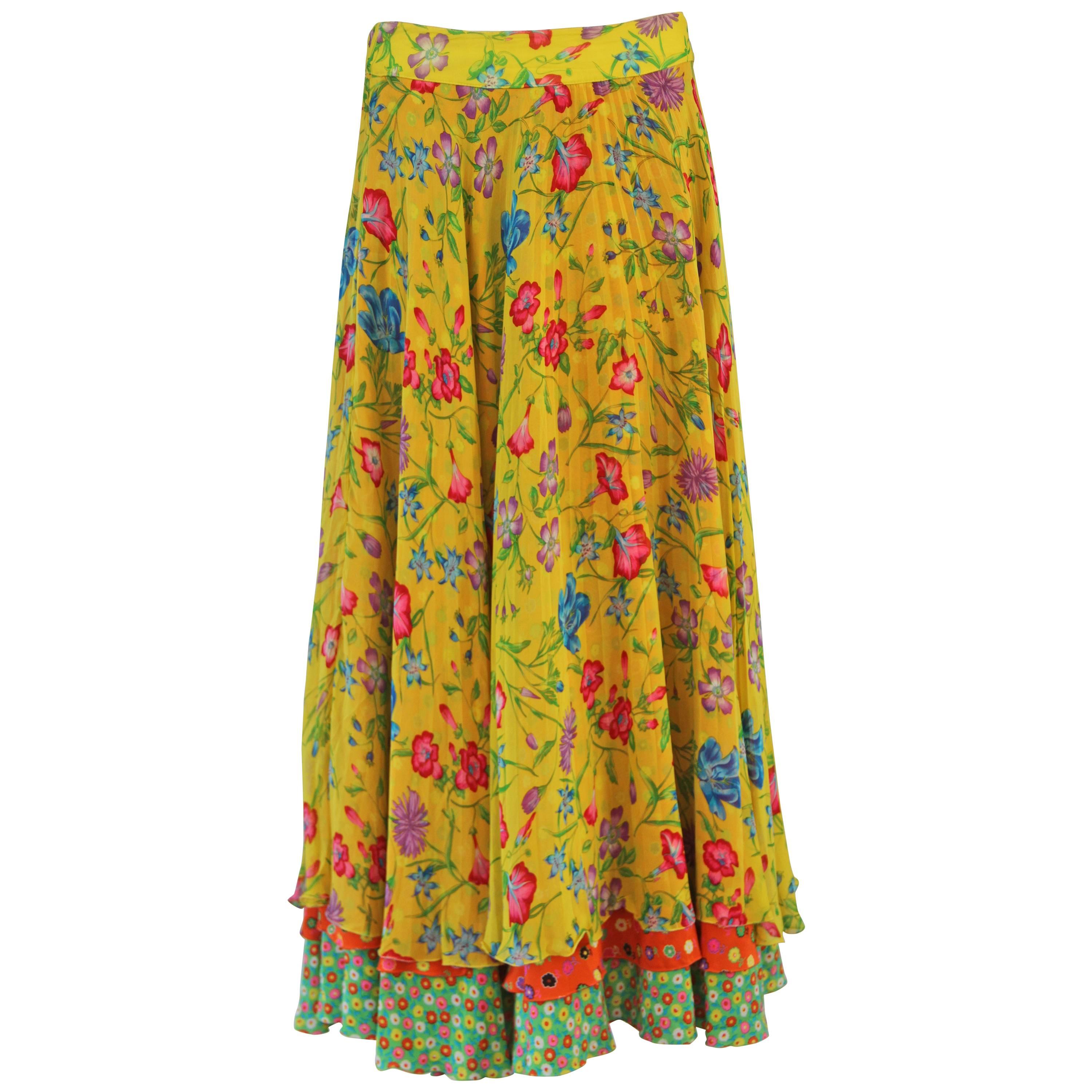 Iconic Gianni Versace Floral Printed Silk Chiffon Maxi Skirt Spring 1993